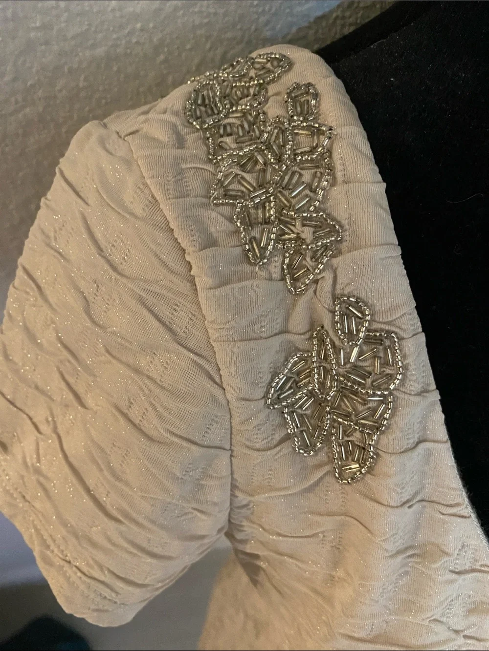 Free People Cream Textured Scoop Neck Midi Dress with Beaded Shoulders